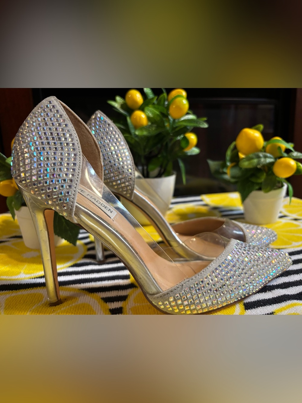 Steve Madden Silver Crystal D'Orsay Stiletto Heels